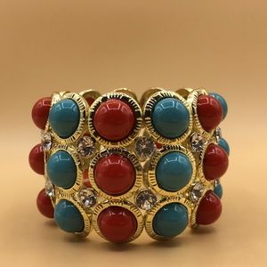 Seta Jewelry Red & Blue & Crystal Stretch Bracelet